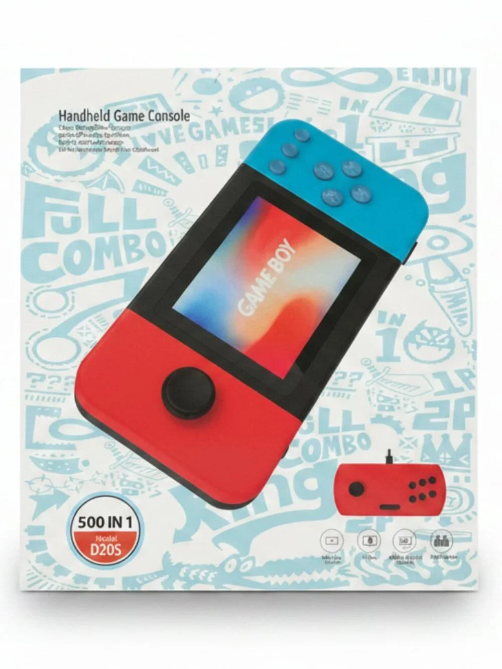 Model D20S Handheld Game Console 500 Games in 1 Retro Arcade Portable